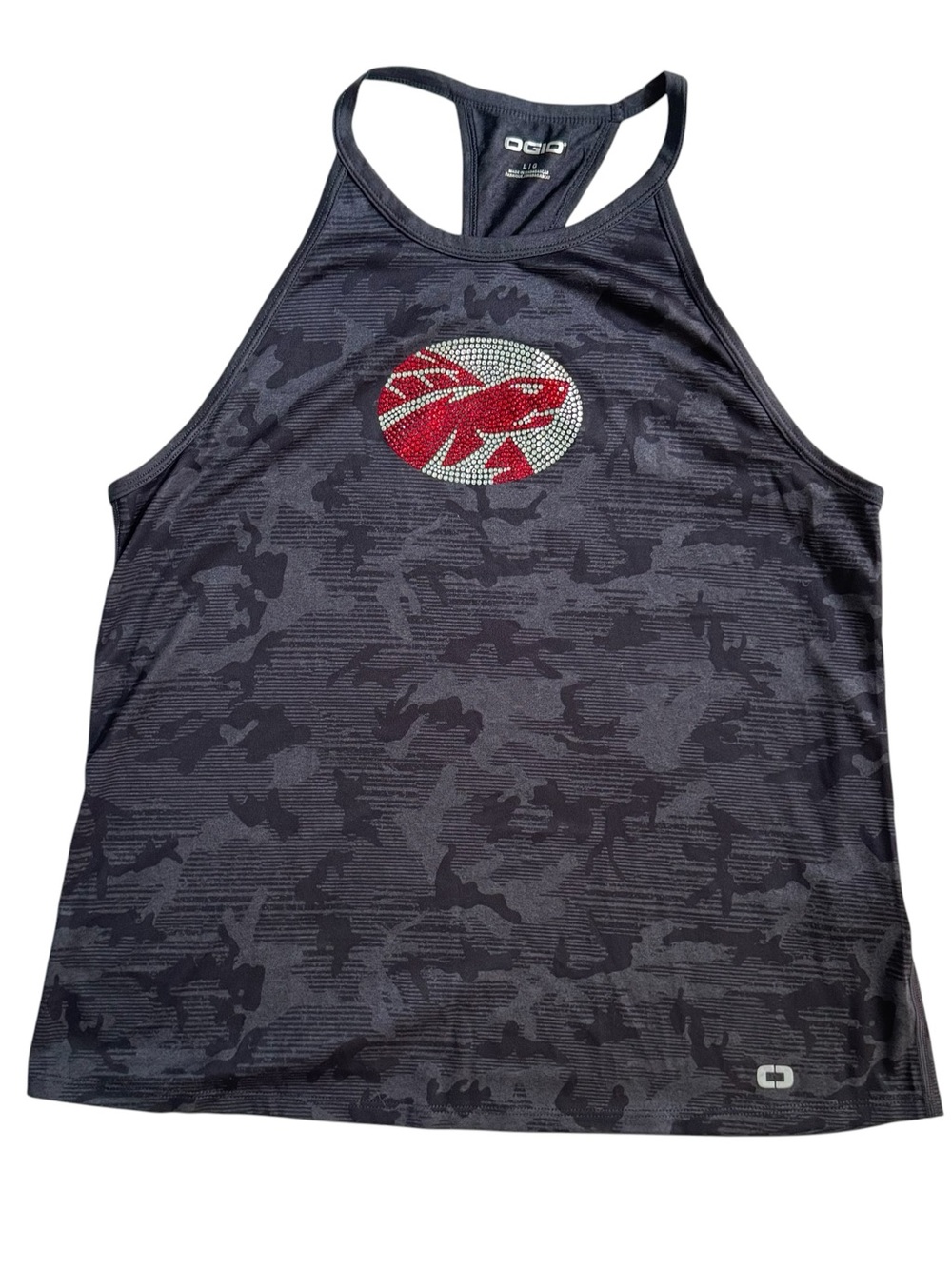 Ogio Endurance Pulse Phantom Tank Top Women's Large Black Camo Rhinestone Logo